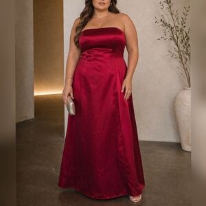 Michaelangelo Style 8007 Red Satin Strapless Bridesmaid Formal Evening Dress 20